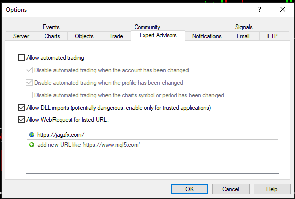 Add https://jagzfx.com to Expert Adviser Allowed URLS